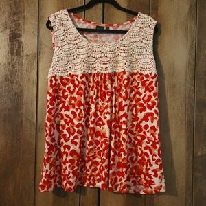 Red leopard print tank top with embroidered lace (3x)